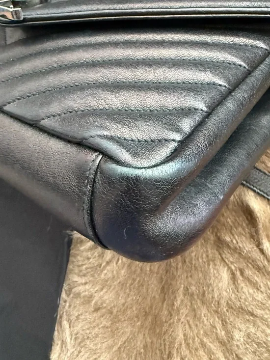 Saint Laurent Black Quilted Leather Shoulder Bag with Silver YSL Logo - Picture 5 of 12